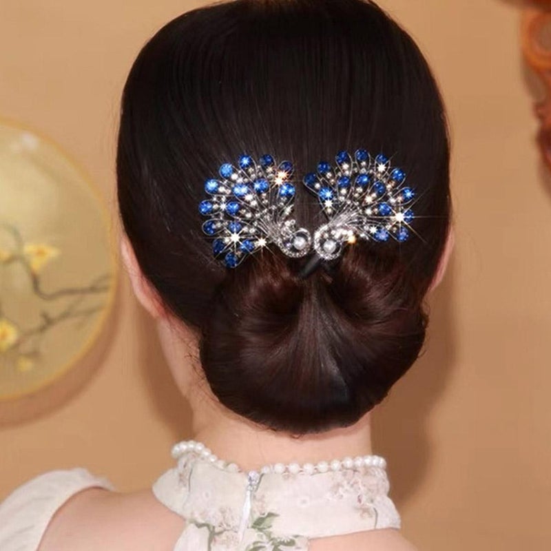 Lazy Hair Curler,Peacock Shape Hair Bun Maker Twister,Shining Rhinestone Deft Bun Maker for Long Hair,Easy Fast Snap Roll Hair Tool,Hair Accessories For Women - Image 2